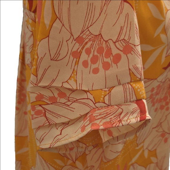 DR2 Vibrant Orange and Cream Floral Blouse - Picture 4 of 8